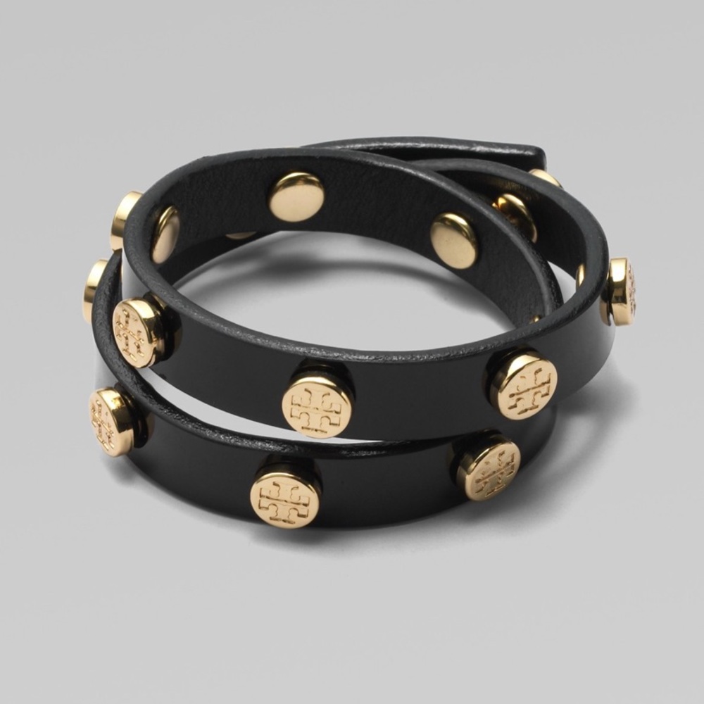 Tory Burch black leather wrap bracelet